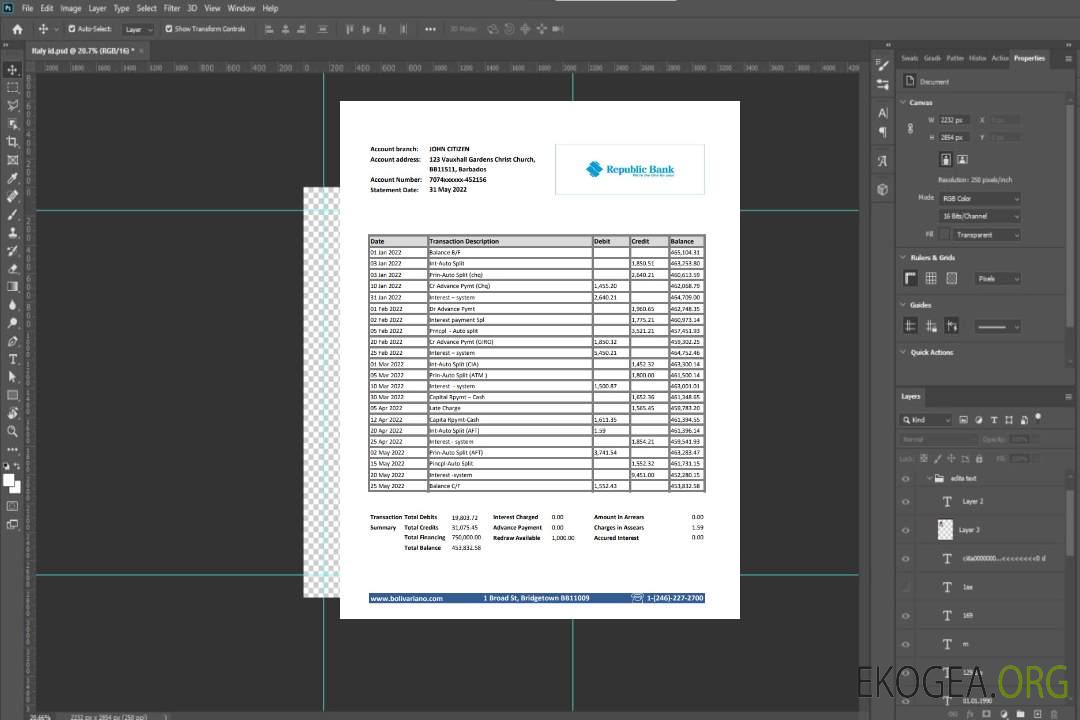 Relevé bancaire de la République de la Barbade template
